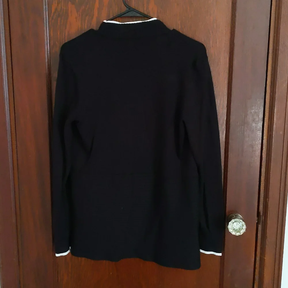89th + Madison Black with White Stripe Long Sleeve Open Front Cardigan Size Med_9